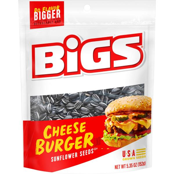 Bigs Cheeseburger Sunflower Seeds Keto Friendly Snack Low Carb Lifestyle 5.35 Ounce Size - 12 Per Case.