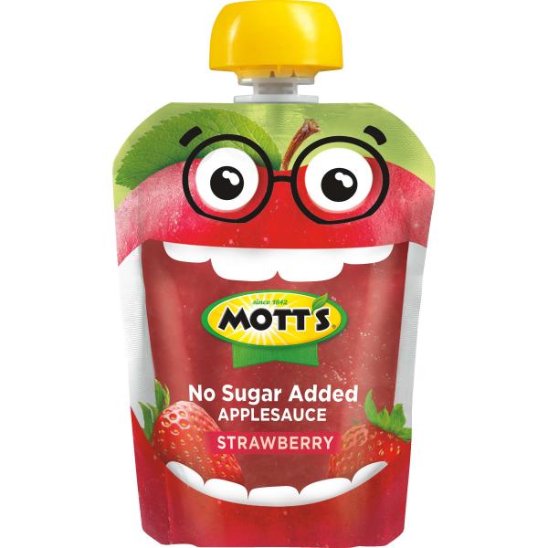 Mott's® No Sugar Added Strawberry Applesauce Clear Pouches 3.175 Ounce Size - 48 Per Case.
