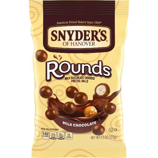 Snyder's Of Hanover Pretzels Rounds Milk Chocolate 4.5 Ounce Size - 8 Per Case.