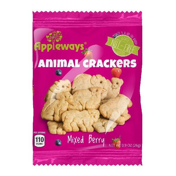 Appleways Whole Grain Mixed Berry Animal Crackers Individually Wrapped 1 Count Packs - 108 Per Case.