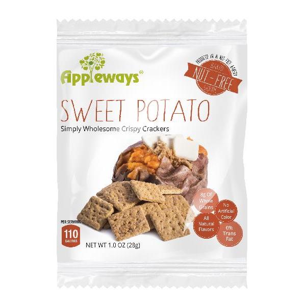 Appleways Whole Grain Sweet Potato Crispy Crackers Individually Wrapped 1 Count Packs - 108 Per Case.