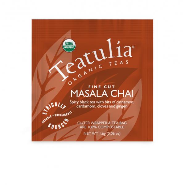 Teatulia Organic Teas Masala Chai Standard Tea Bags 50 Count Packs - 1 Per Case.