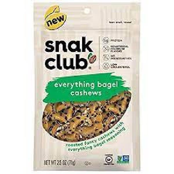 Snak Club Resealable Everything Bagel Cashews 2.5 Ounce Size - 6 Per Case.