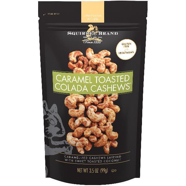 Squirrel Brand Caramel Toasted Colada Cashews Pack 3.5 Ounce Size - 6 Per Case.