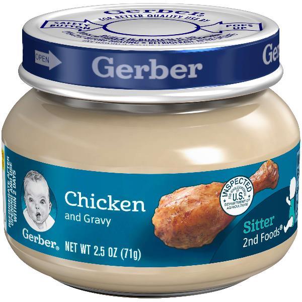 Gerber 2nd Foods Chicken And Gravy Baby Food Jars 2.5 Ounce Size - 10 Per Case.