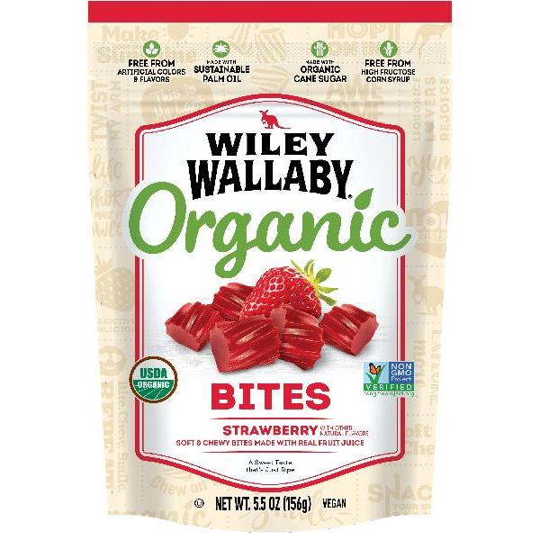 Wiley Wallaby Organic Strawberry Licorice 5.5 Ounce Size - 8 Per Case.