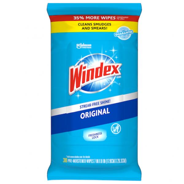 Windex Original Glass Cleaning Wipes 38 Count Packs - 12 Per Case.