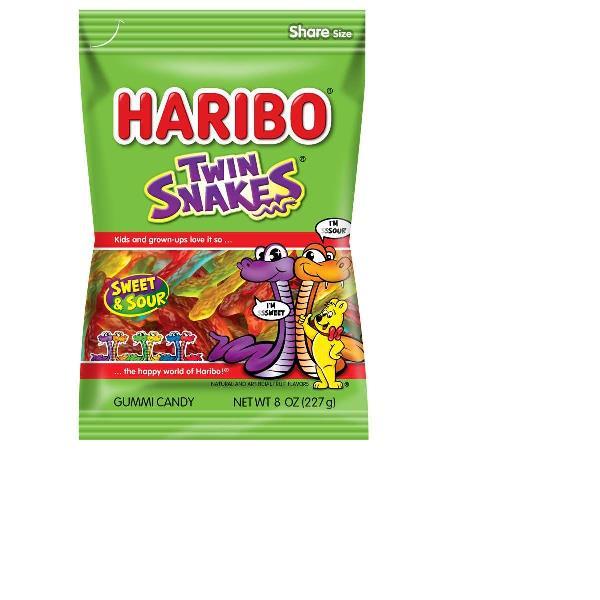 Haribo Confectionery Twin Snakes Peg Bag8 Ounce Size - 10 Per Case.