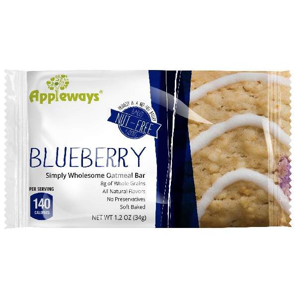 Appleways Whole Grain Soft Oatmeal Blueberry Bars Individually Wrapped 1 Count Packs - 216 Per Case.