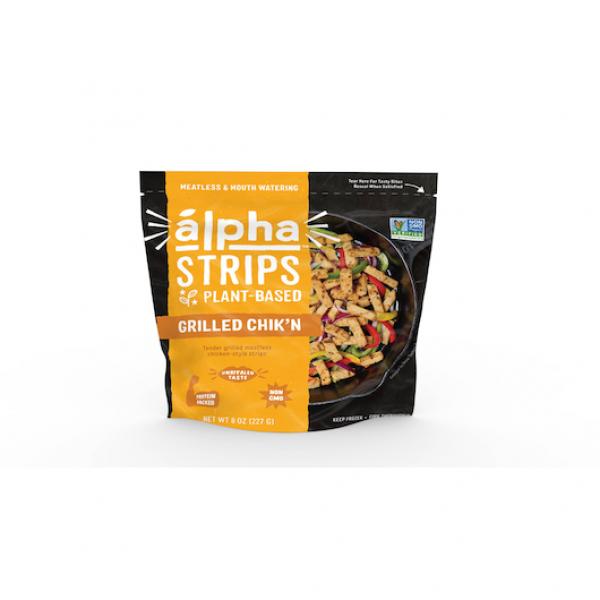 Alpha Foods Plant Based Grilled Chik'n Strips 8 Ounce Size - 12 Per Case.