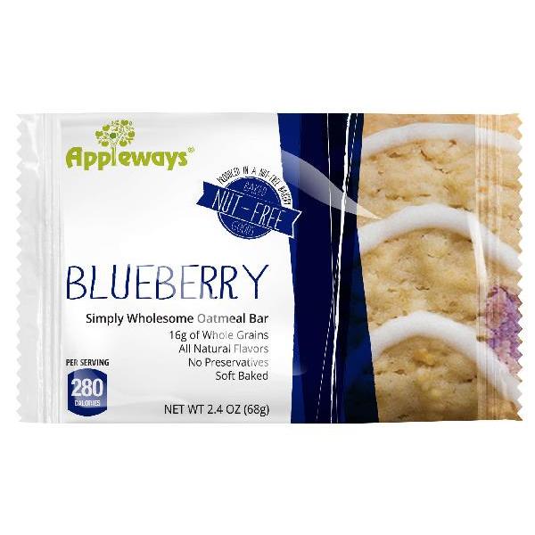 Appleways Whole Grain Soft Oatmeal Blueberry Bars Individually Wrapped 1 Count Packs - 160 Per Case.