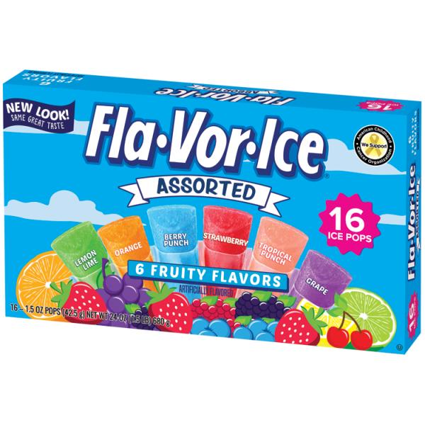 Flavor Ice Freezer Bars Assorted 16 Count Packs - 12 Per Case.