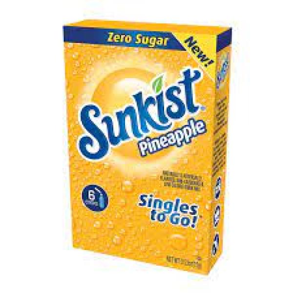 Sunkist Pineapple Drink Mix Singles 6 Count Packs - 12 Per Case.