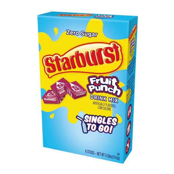 Starburst Fruit Punch Sugar Free Drink Mix Singles 6 Count Packs - 12 Per Case.
