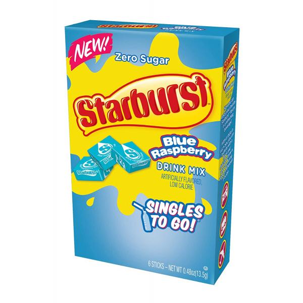 Starburst Blue Raspberry Sugar Free Drink Mix Singles 6 Count Packs - 12 Per Case.