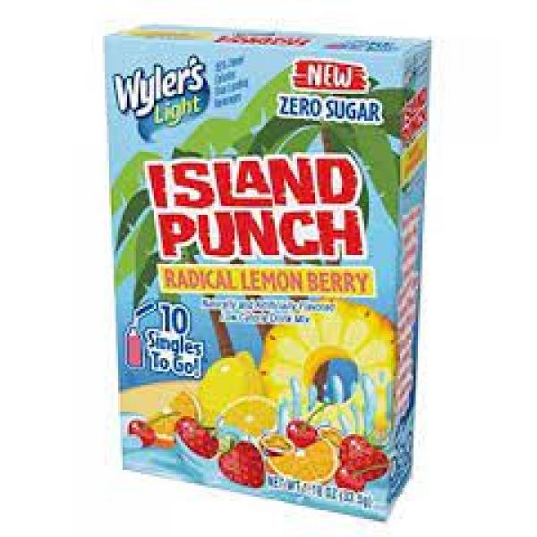 Wylers Light Island Punch Singles Lemon Berry 10 Count Packs - 12 Per Case.