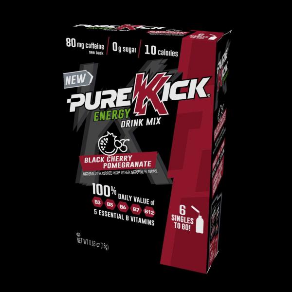 Pure Kick Energy Singles To Go Black Cherrypomegranate 6 Count Packs - 12 Per Case.