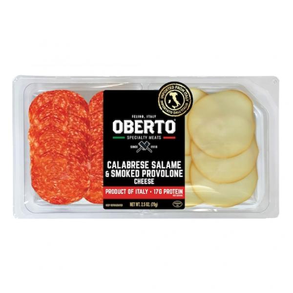 Oberto Calabrese Salame Smoked Provolone Charcuterie 2.5 Ounce Size - 12 Per Case.