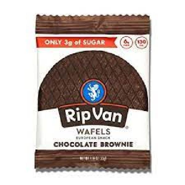 Rip Van Wafels Low Sugar Chocolate Brownie Singles 1.16 Ounce Size - 48 Per Case.