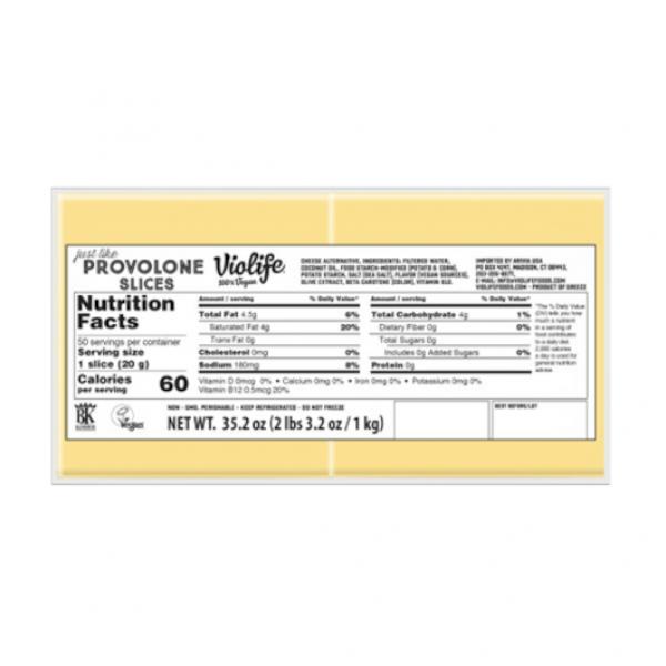 Violife Vegan Just Like Provolone Slices 2.2 Pound Each - 5 Per Case.