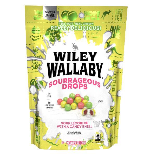 Wiley Wallaby Sourrageous Sour Licorice Beans 6 Ounce Size - 12 Per Case.