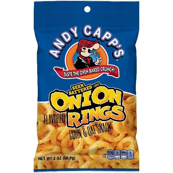 Andy Capp's Beer Battered Onion Rings Baked Oat And Corn Snacks 2 Ounce Size - 12 Per Case.