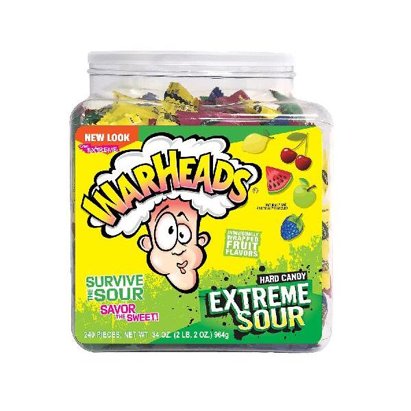 Warheads Xtreme Sour Hard Candy Tub 34 Ounce Size - 6 Per Case.