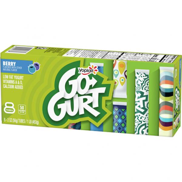 Yoplait® Go Gurt® Yogurt Single Serve Tube Low Fat Berry 16 Ounce Size - 8 Per Case.