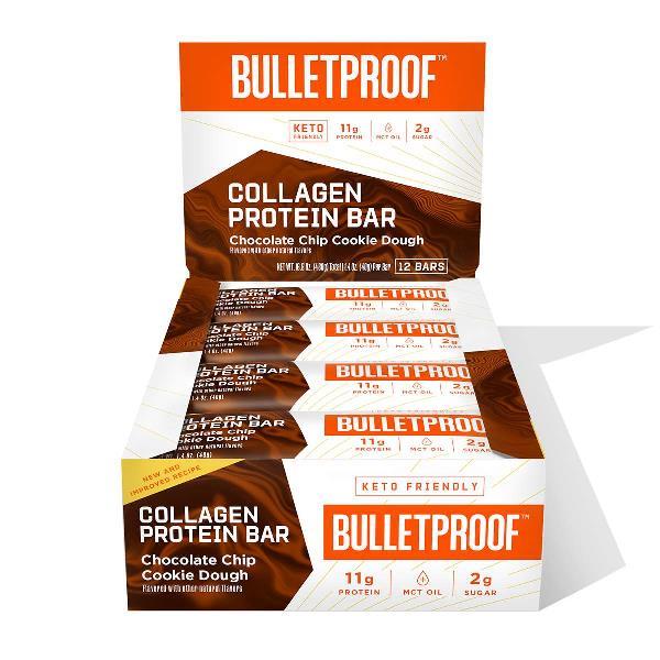 Bulletproof Chocolate Chip Cookie Dough Collagen Protein Bar 1.4 Ounce Size - 72 Per Case.