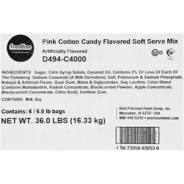 Frostline Pink Cotton Candy Flavored Soft Serve Mix 6 Pound Each - 6 Per Case.
