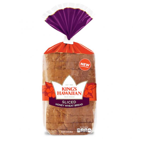 King's Hawaiian Honey Wheat Sliced Bread 13.5 Ounce Size - 8 Per Case.