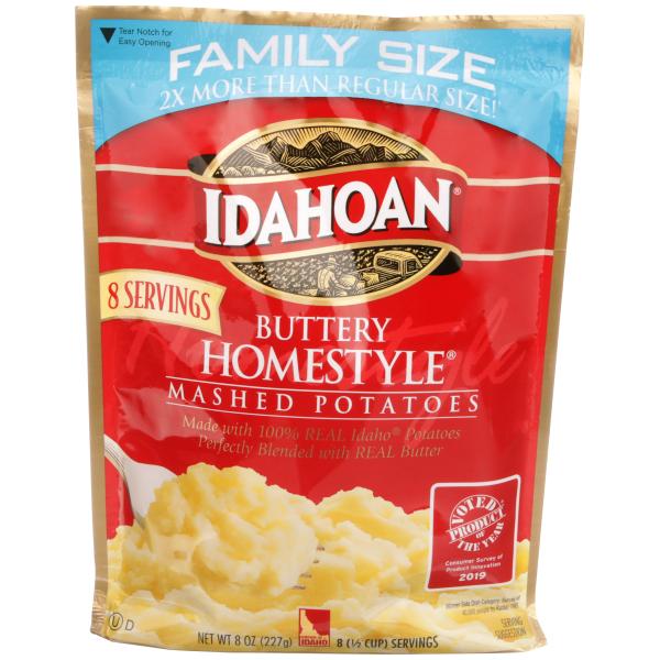 Idahoan Buttery Homestyle Mashed Potatoes Ozfamily Size Pouch 8 Ounce Size - 8 Per Case.