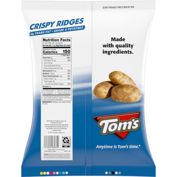 Tom's Potato Chips Crispy Ridges Bag 5 Ounce Size - 9 Per Case.