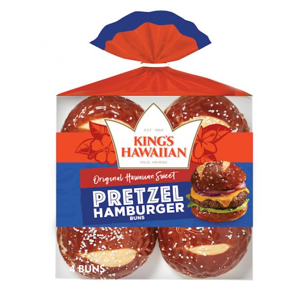 King's Hawaiian Original Hawaiian Sweet Pretzel Hamburger Buns 10.5 Ounce Size - 8 Per Case.