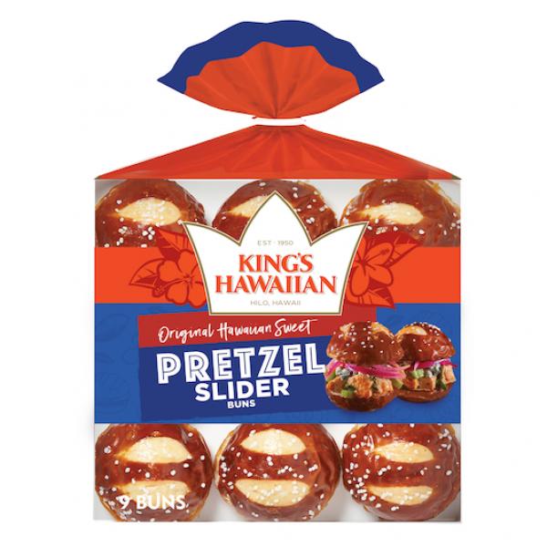 Original Hawaiian Sweet Pretzel Pre Sliced Slider Buns 11 Ounce Size - 8 Per Case.