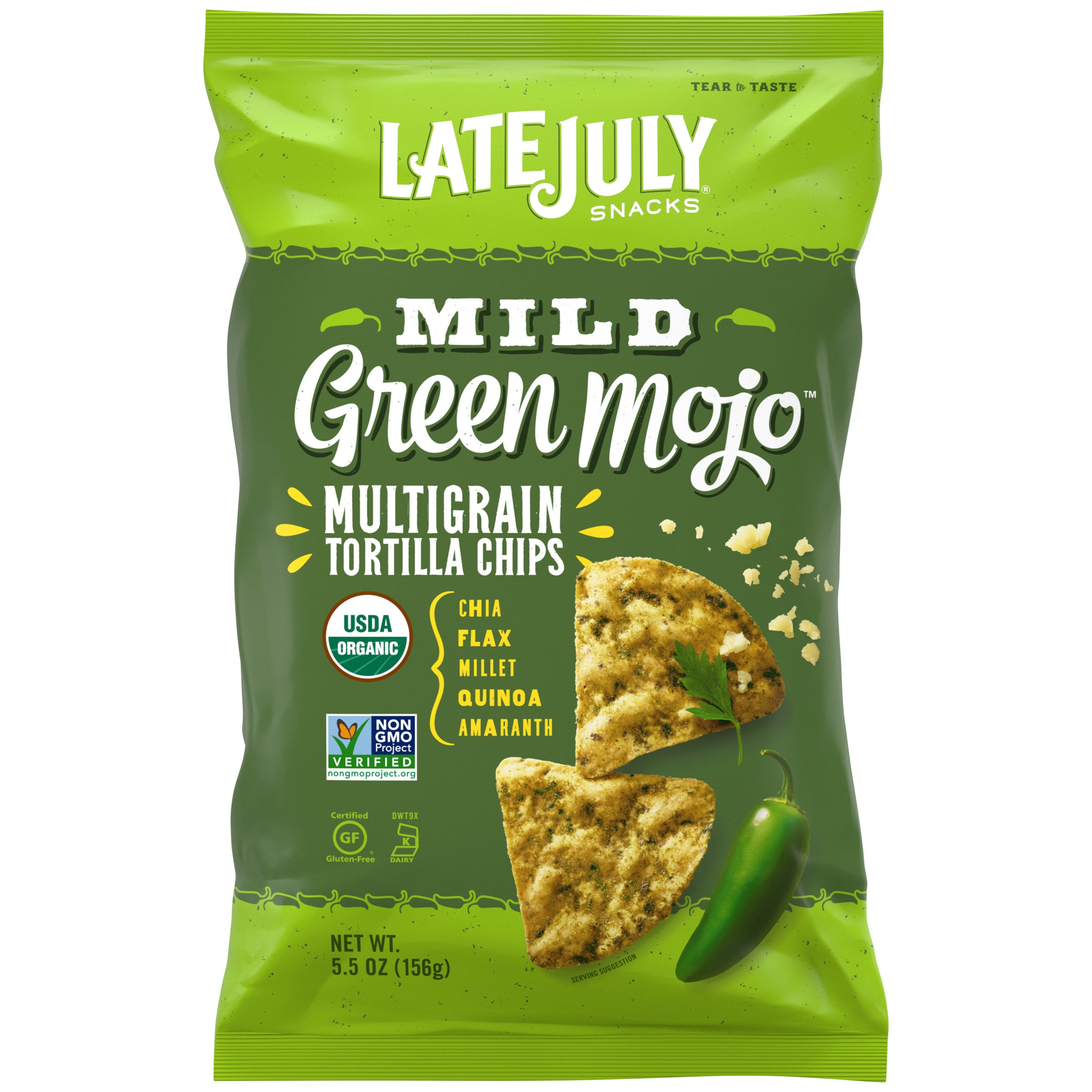 Late July Tortilla Chips Mojo Flavored Multi Grain 5.5 Ounce Size - 12 Per Case.
