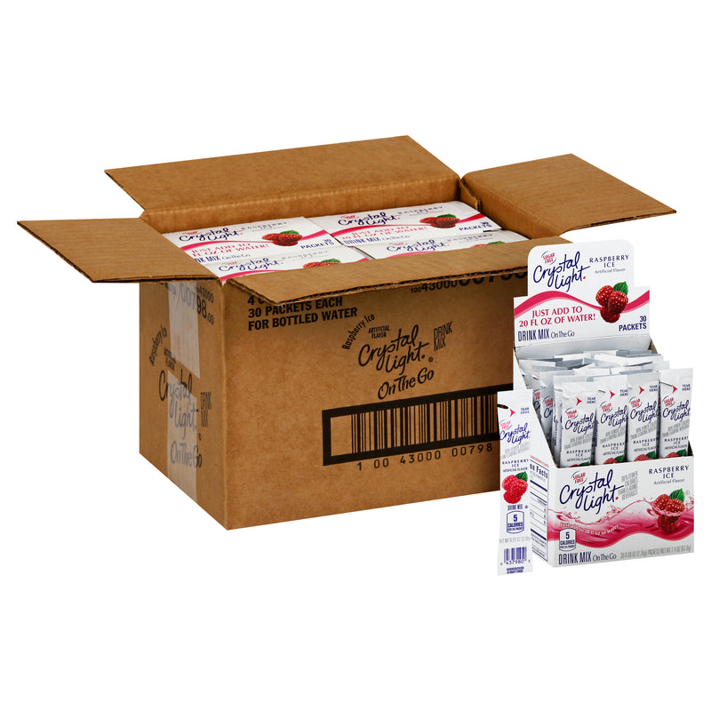 CRYSTAL LIGHT Single Serve Sugar-Free Raspberry Ice On-the-Go Mix 30-0.8 Ounce Packets 4 Boxes)