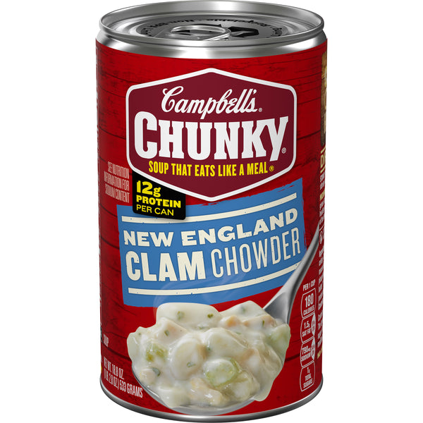 Campbell's Soup Chunky New England Clam Chowder Easy Open 18.8 Ounce Size - 12 Per Case.