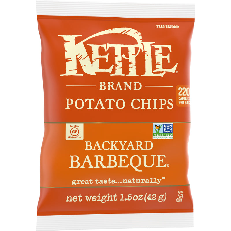 Kettle Brand Potato Chips Backyard Barbequekettle Chips Snack Bag 1.5 Ounce Size - 24 Per Case.