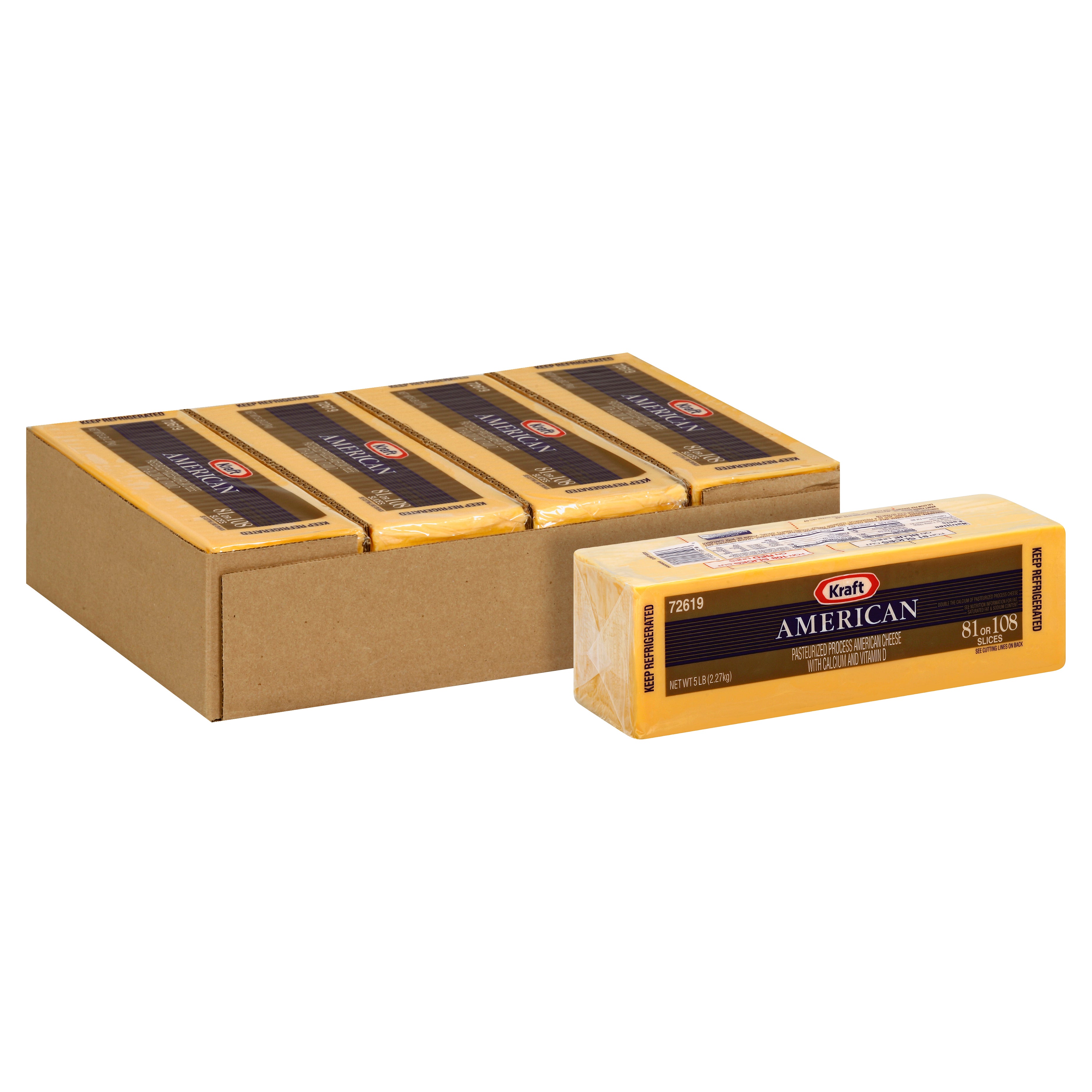 KRAFT American Ribbon Sliced Cheese (81-108 Slices) 5 Lb. 4 Per Case