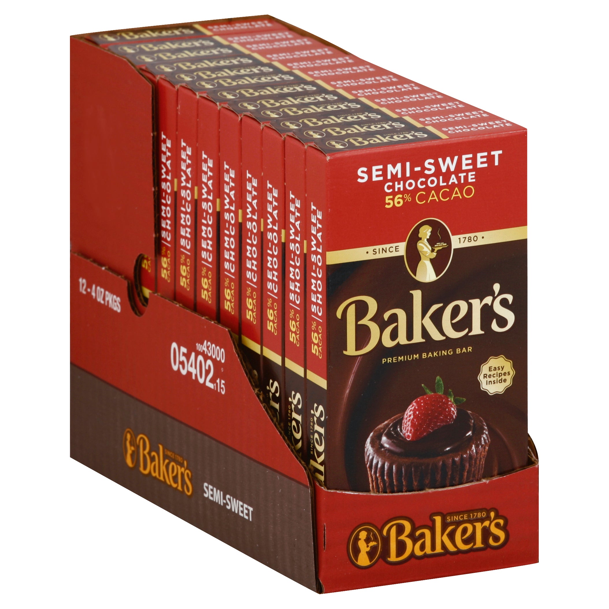 Baker's Baker Chocolate Semi Sweet, 4 Ounce Size - 12 Per Case.